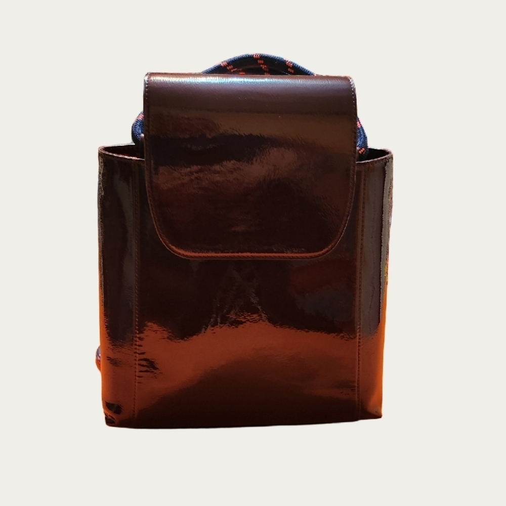 BURGUNDY FAUX Patent LEATHER Backpack - Picture 4 of 12